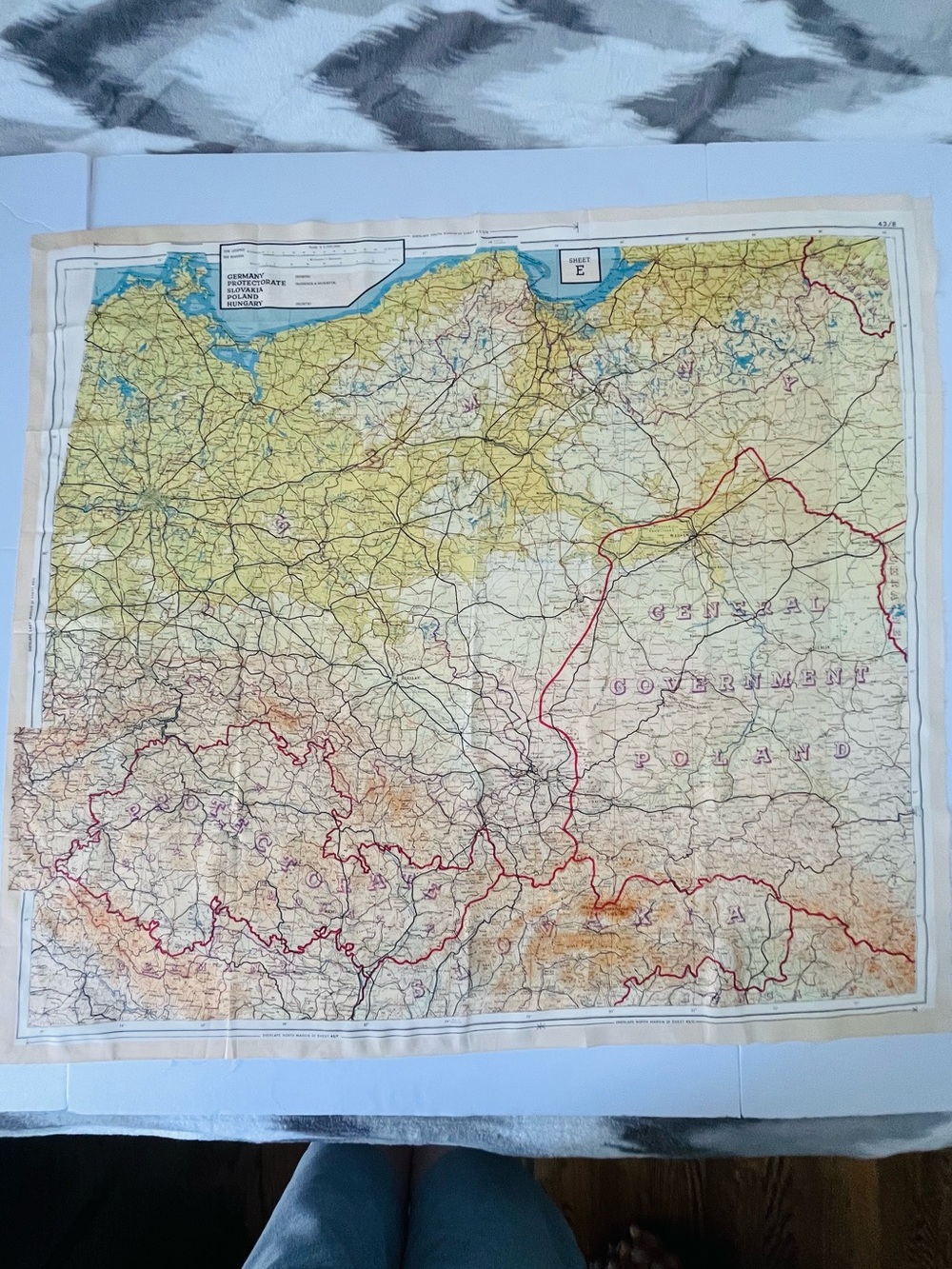 VTG WWII WW2 Paratrooper Silk Map 2 Sided Germany, Poland, Slovakia, France ++